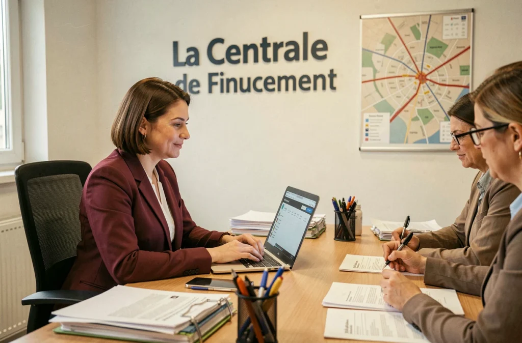 Spécialiste La Centrale de Financement Besançon guidant des clients dans la signature de documents de prêt