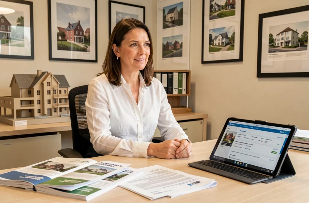 Spécialiste de Valority Angers présentant des solutions d'investissement immobilier et de défiscalisation dans un bureau professionnel
