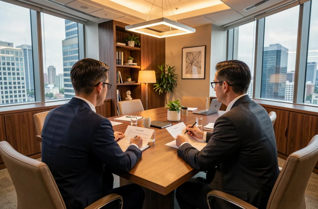 Conseiller financier et client examinant des documents en rendez-vous